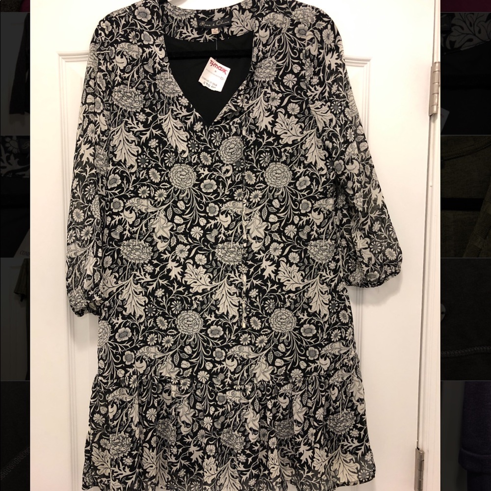 Black & White Pattern Drop Waist Dress